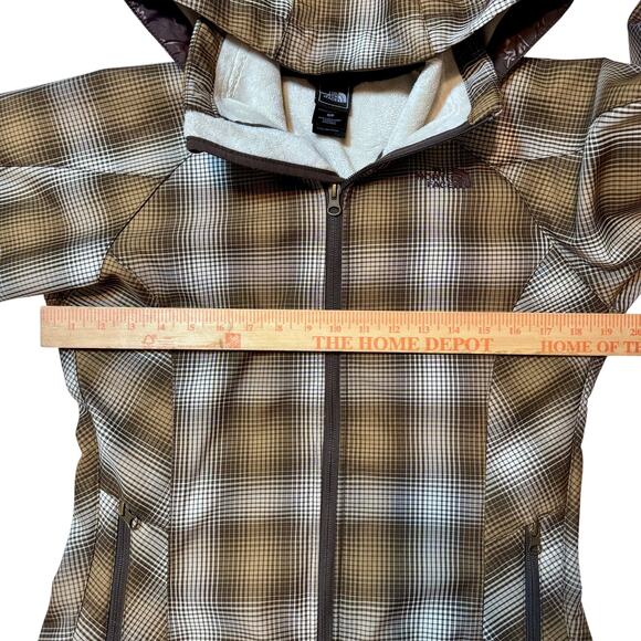 The North Face Womens Apex ClimateBlock Plaid Hooded Jacket Brown Tan Softshell - Picture 3 of 7
